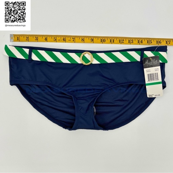 Size Large NWT Navy and Kelly Green Belted Bikini Bottoms by Anne Cole Signature - Picture 5 of 8